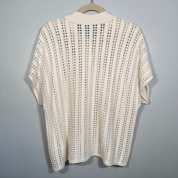 Pistola Lola Open-Knit Button-Front Crochet Cardigan Sweater Ecru Cream L - Picture 3 of 9